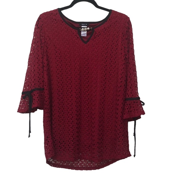 Onyx Red Lace Beaded Neckline Blouse size XL - Picture 4 of 7